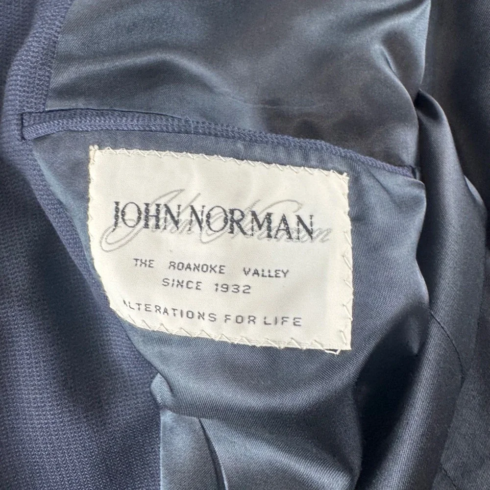 John Norman Roanoke Valley Navy Blue Worsted Wool Blazer Sport Coat 50 Long